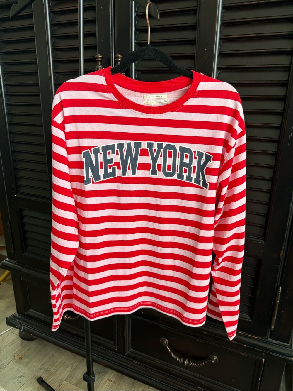 Anthropologie Red & White Striped "NEW YORK" Long-Sleeve Tee